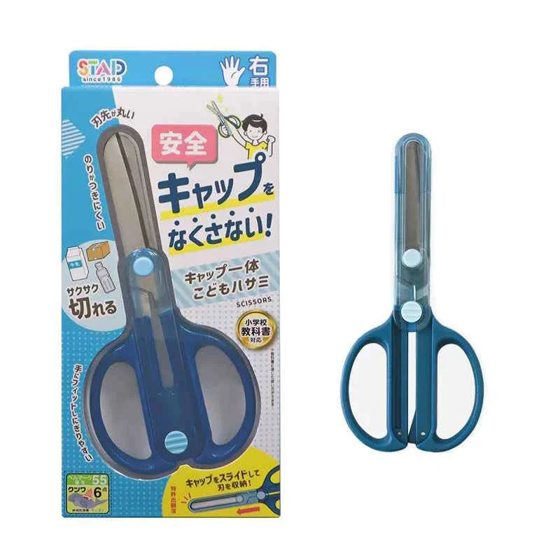 Kutsuwa Children's Scissors with Integrated Sliding Cap Navy Right Hand