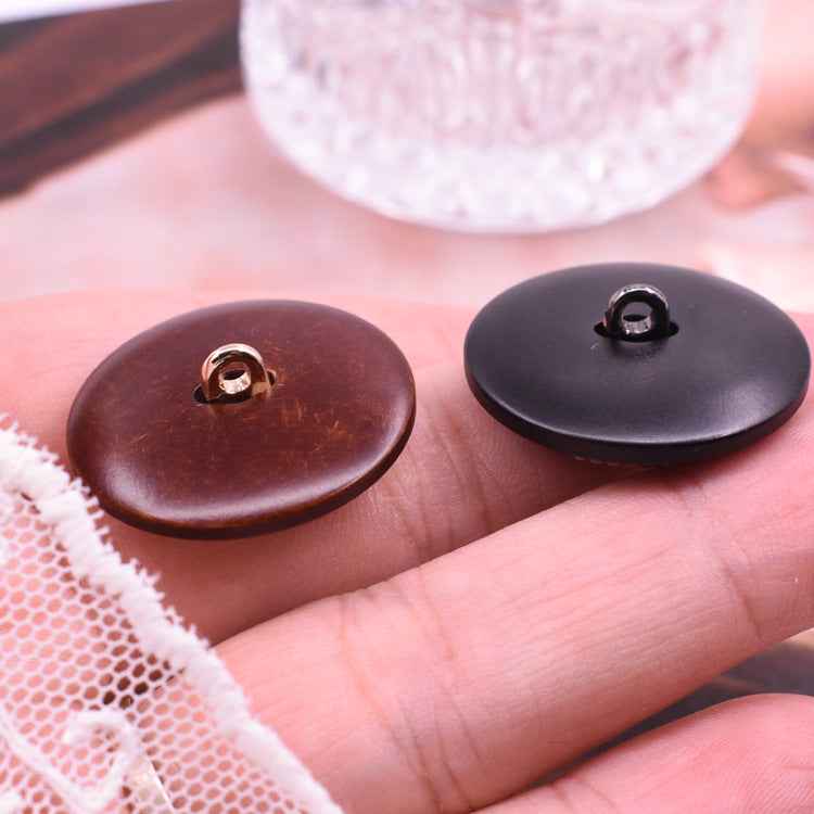 Resin-metal shank buttons (18/23/25mm), dark gun brown and gun black round styles