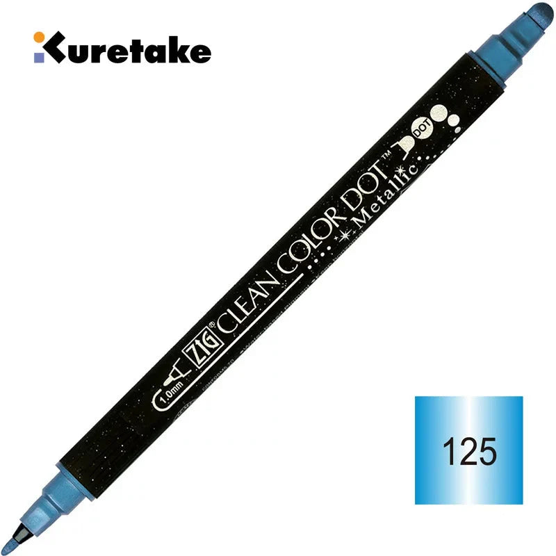 Kuretake ZIG Clean Color Dot Metallic TC-8100 – 2-Pack | Dual-Tip Metallic Dot & Brush Watercolour Marker | Journal / Illustration / Craft | Japan Kuretake ZIG Blue