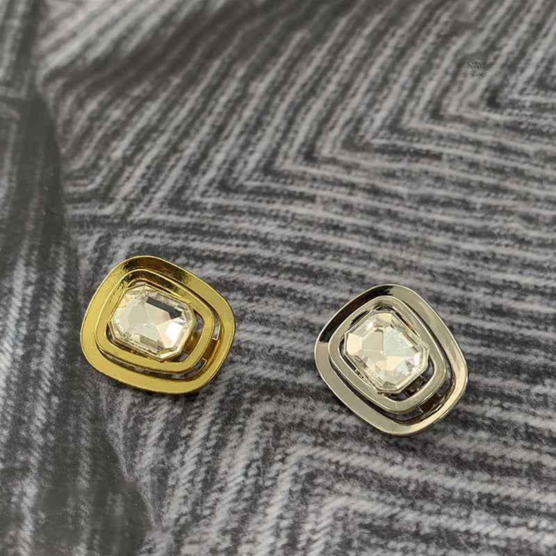 Gold & silver gemstone shank buttons, faceted octagon center, front view pair
