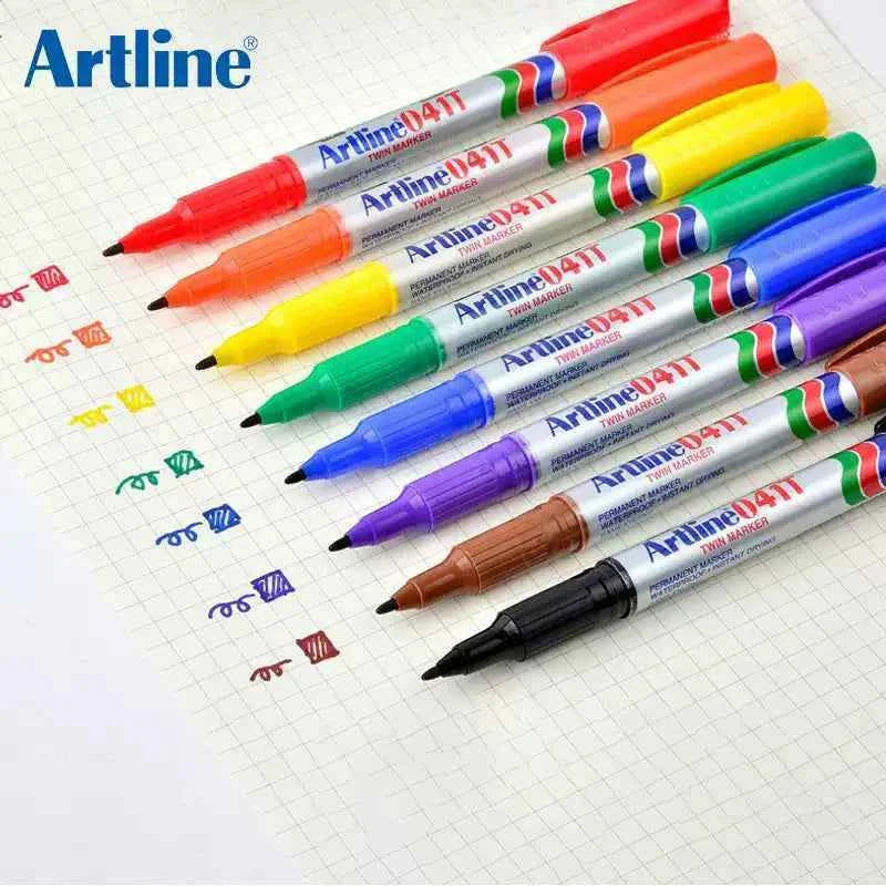 Artline 041T Twin-Nib Permanent Markers 0.4mm Fine/1.0mm Bullet Tips 8 Color