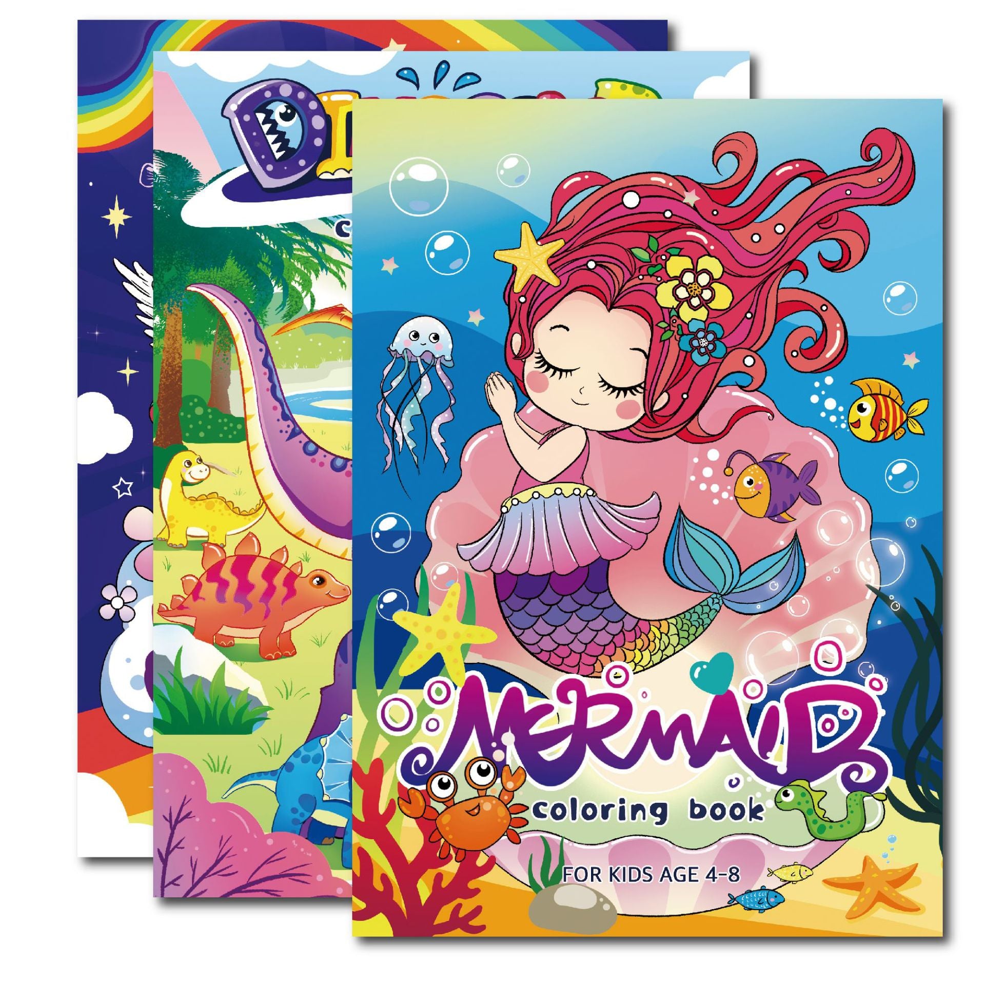 Kids Colouring Books 3-Pack – Unicorn, Mermaid & Dinosaur | 60 Pages