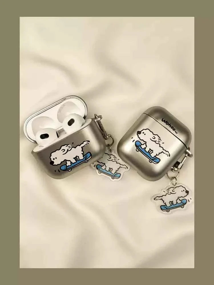 Metallic Cartoon Skateboarding Dog AirPods Case
