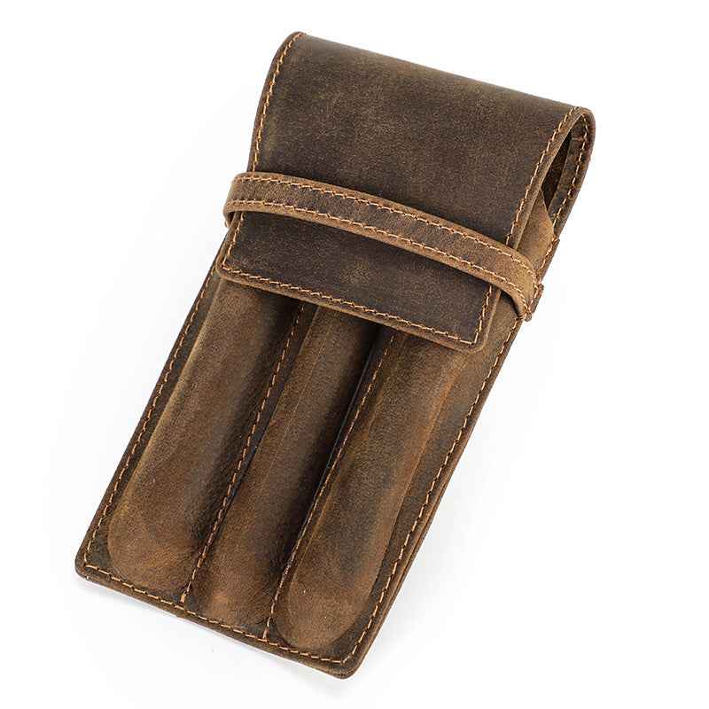 Genuine Leather 1/2/3 Slots Fountain Pen Holder Case 3 Slots