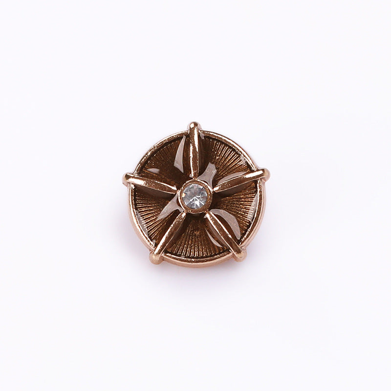 Goldfarbener Strassknopf mit schwarzer Emaille, Metall-Schank, 11 mm