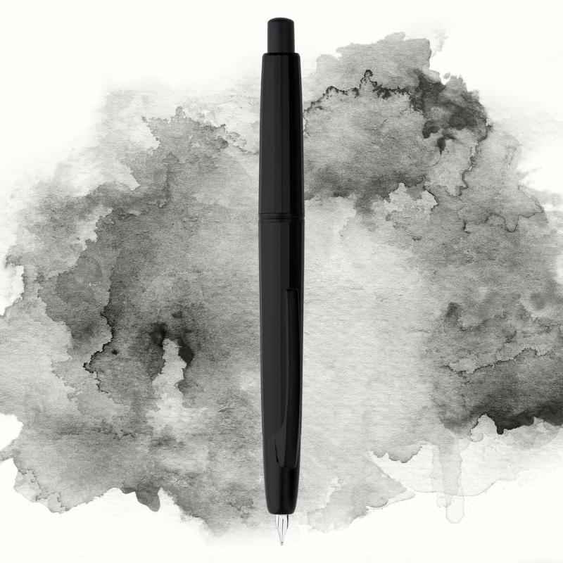 Majohn A2 Press Retractable Fountain Pen Extra Fine Nib with Box Black--Black Clip
