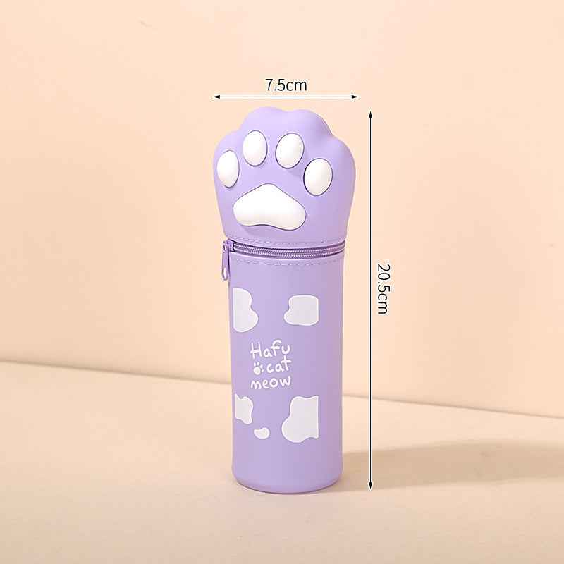 Cute Cat Paw Silicone Pencil Case – Expandable Pen Holder Purple