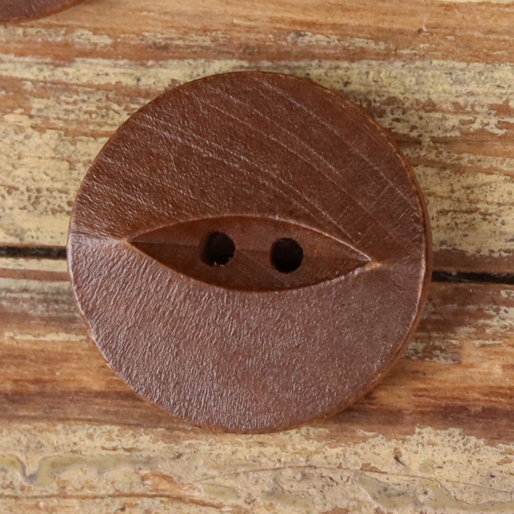 Brown round wooden two-hole button