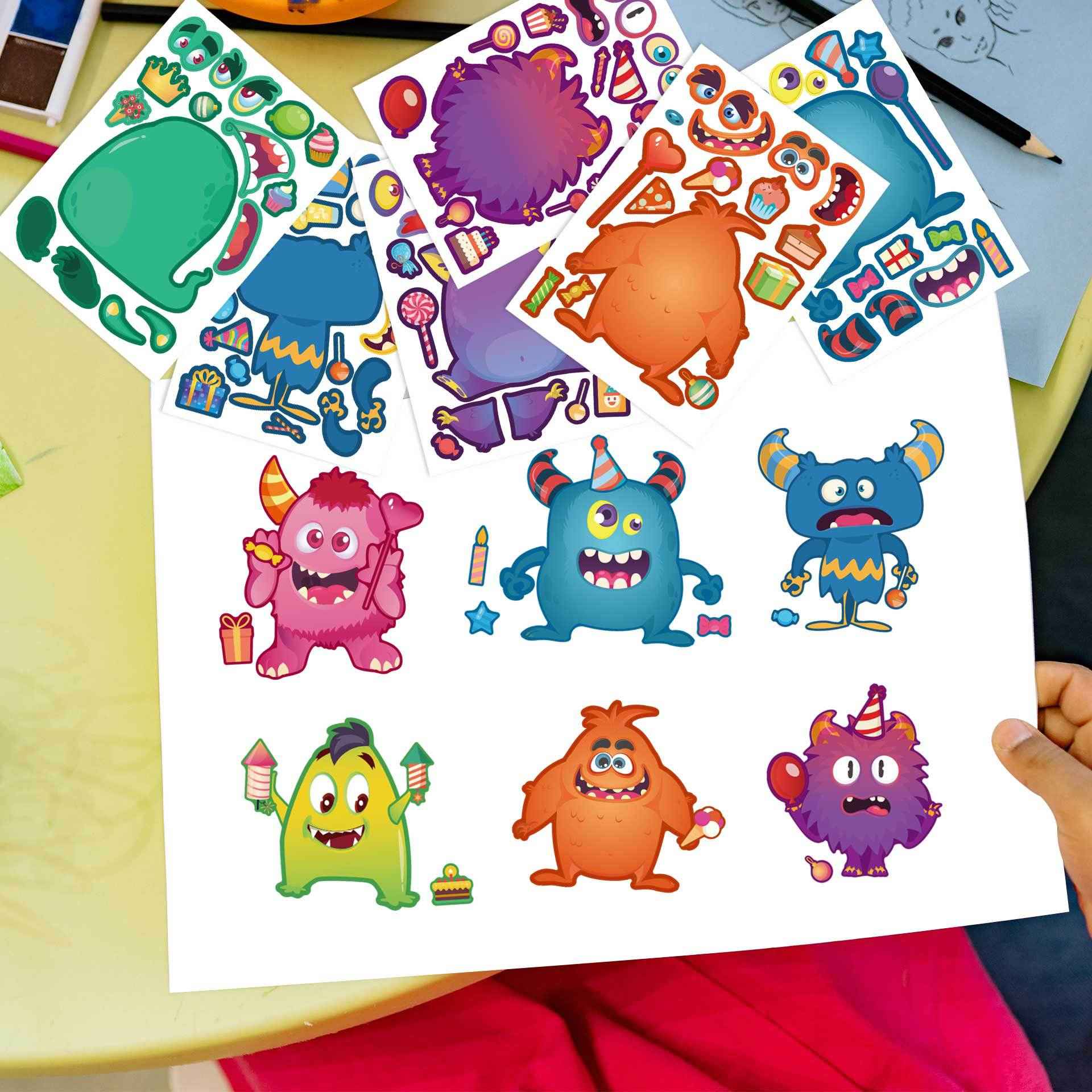 32 Sheets Monster Party Theme Make Your Own Stickers for Kids Birthday
