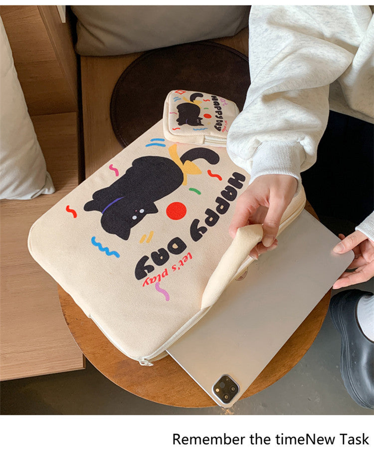 Beige Cat Laptop Sleeve 11-14 inch 2-Piece Set