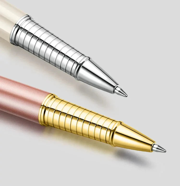 GNASEET Metal Rollerball Pen Gift Set for Women – Gold & White Barrel | Heart / Clover / Butterfly / Rose Clip