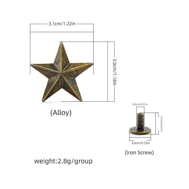 Bronze western star screw rivet stud with screw back, 30x31mm