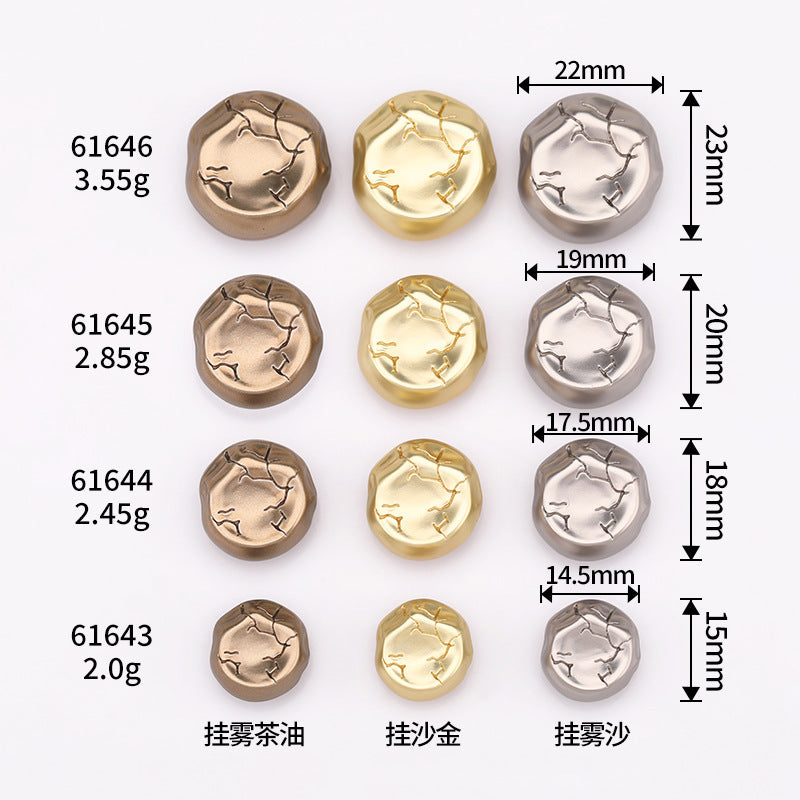 Maßtabelle: Concave Crackle Metallknöpfe, Ø 14.5–22 mm, Schaftknopf-Set