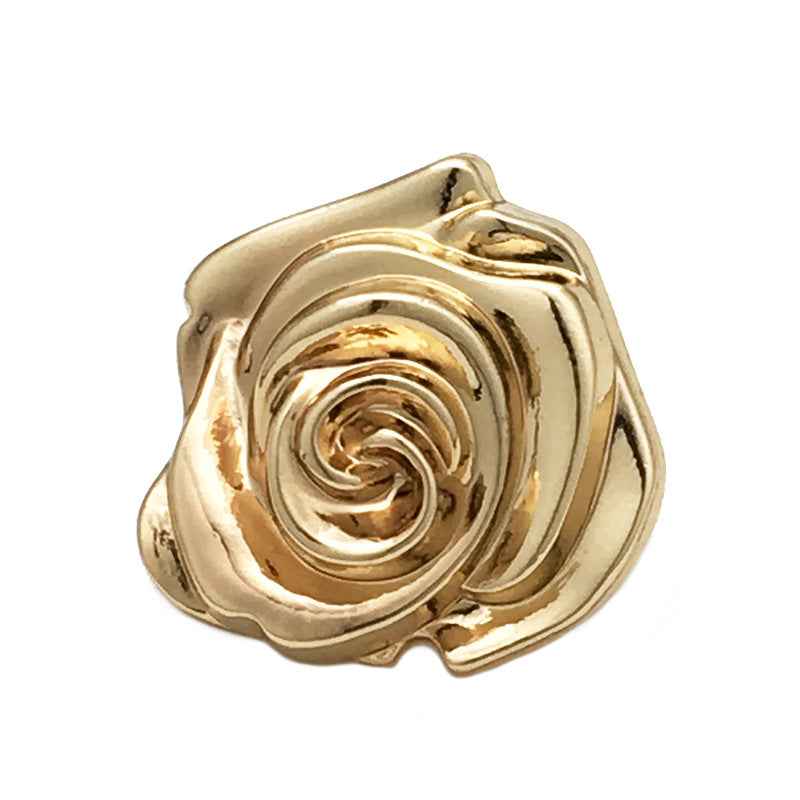 Gold rose flower metal button, detailed 3D petals and spiral center