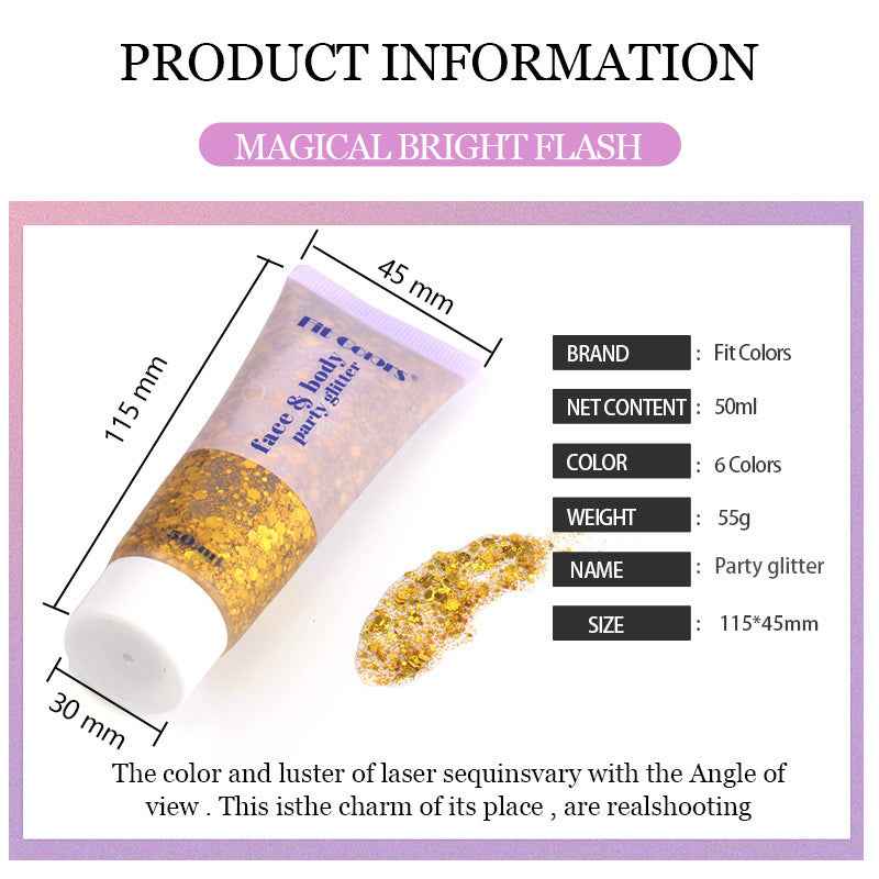 6 Color Face Body Party Glitter Gel 50ml