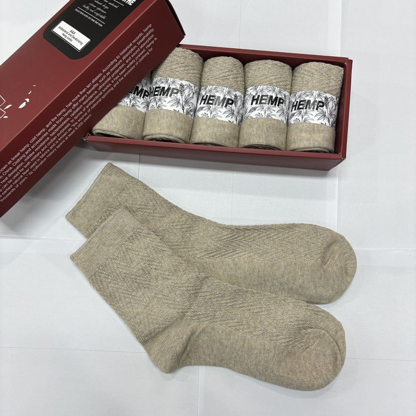 Hemp Crew Socks 5-Pair Set – Unisex Jacquard Knit