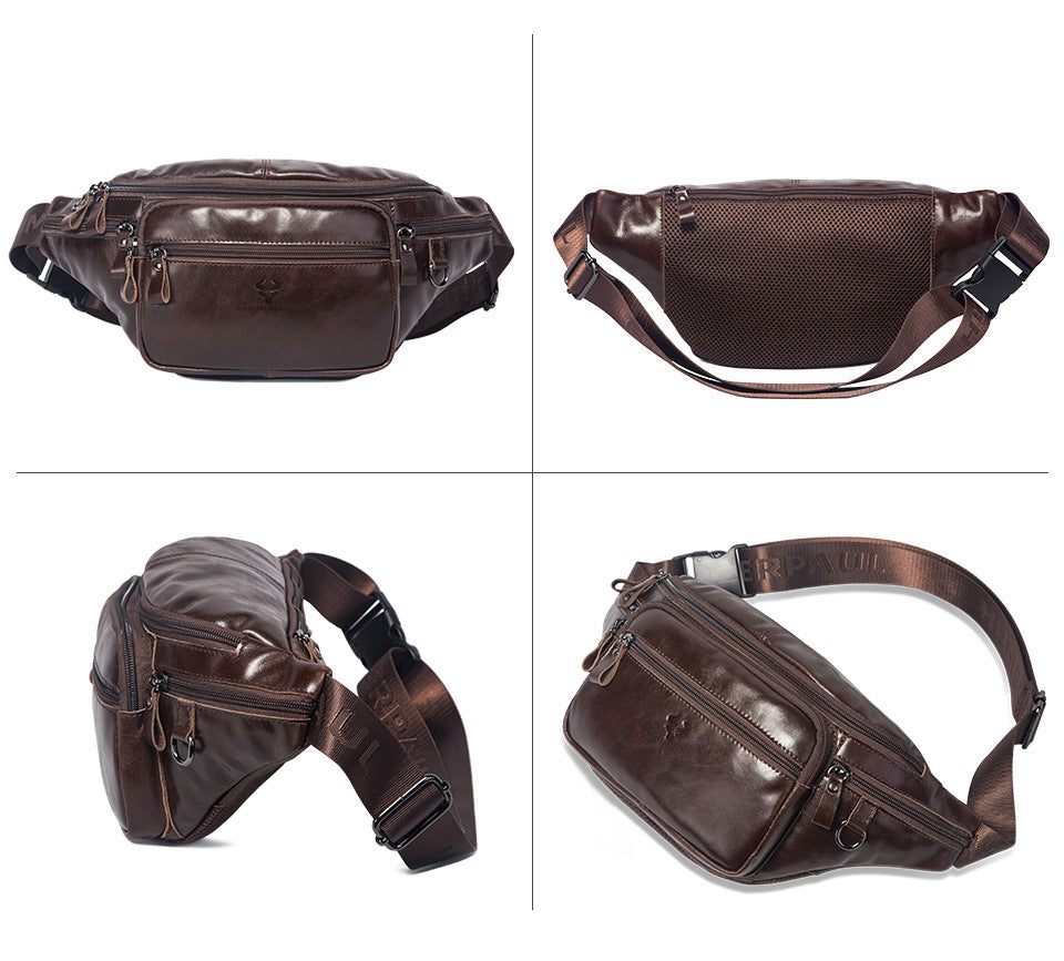 Men's Cowhide Waist Bag,Outdoor Sports Leather Sling Chest Pack