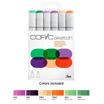 COPIC Sketch Brush Marker Pens 6 Color Secondary Tones