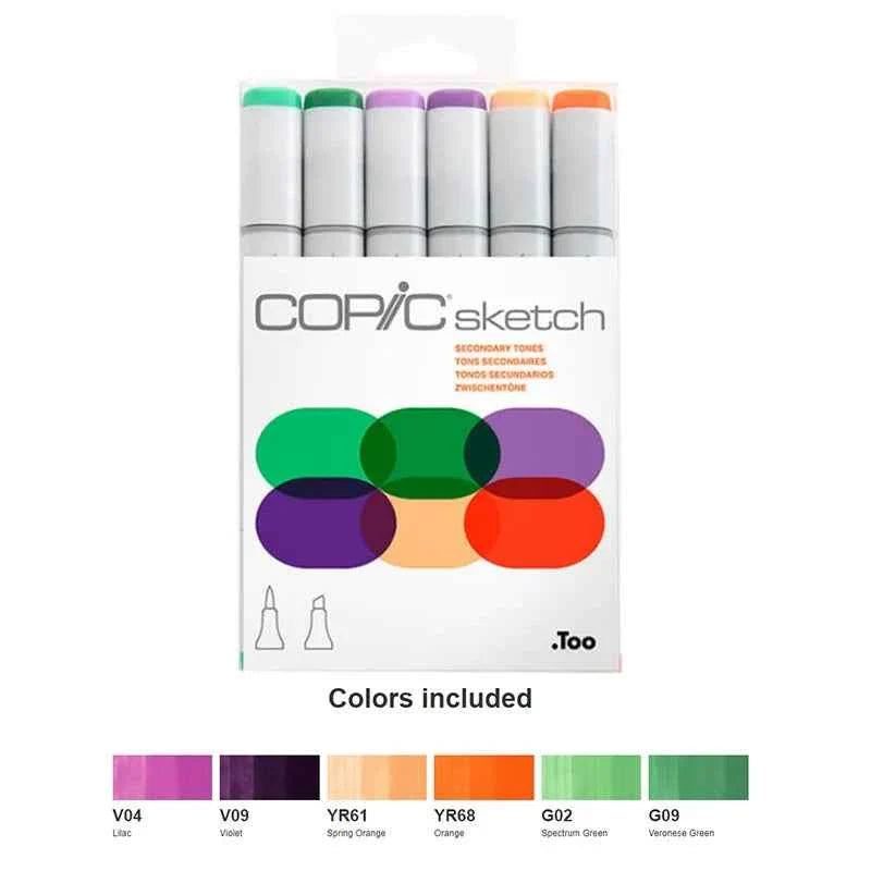 COPIC Sketch Brush Marker Pens 6 Color Secondary Tones
