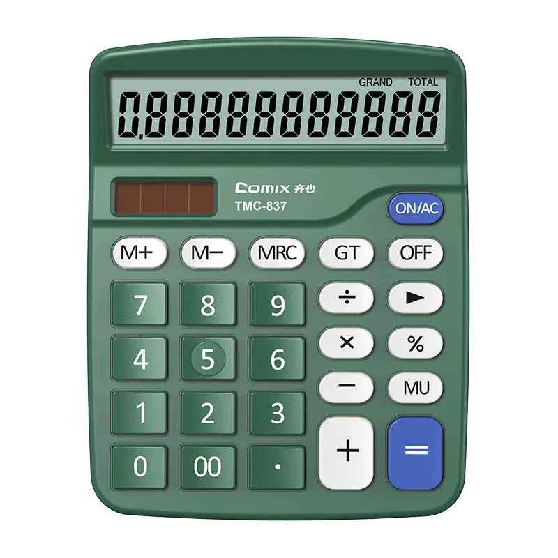 Comix TMC-837 Desktop Calculator Solar Battery Dual Power 12 Digits Green