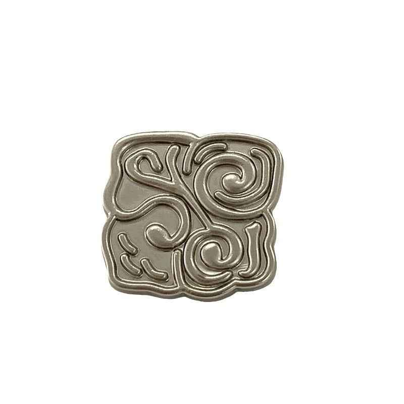 Matte silver square Chinese-style metal button, frosted swirl front