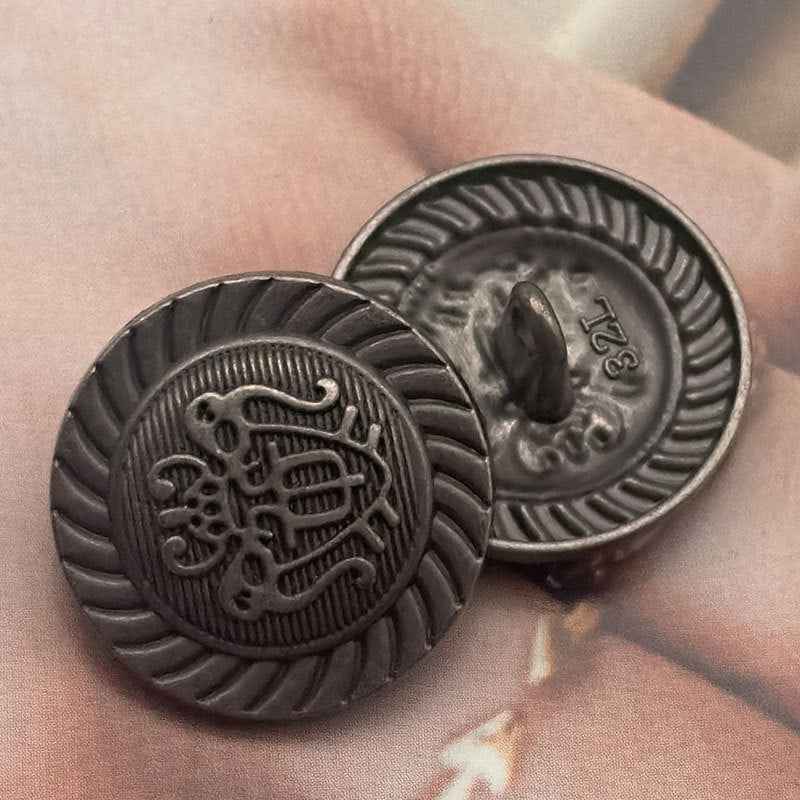 Vintage metal coat button backs with stamped details, 20mm, dark gray finish