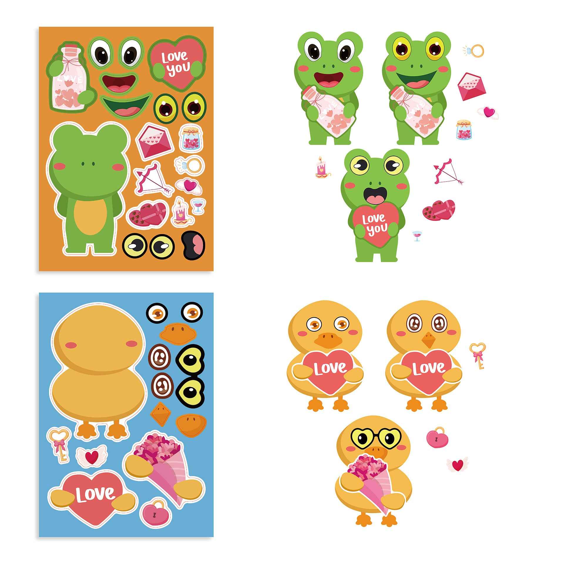 24 Sheets Valentine's Day Love You Animal Stickers for Kids