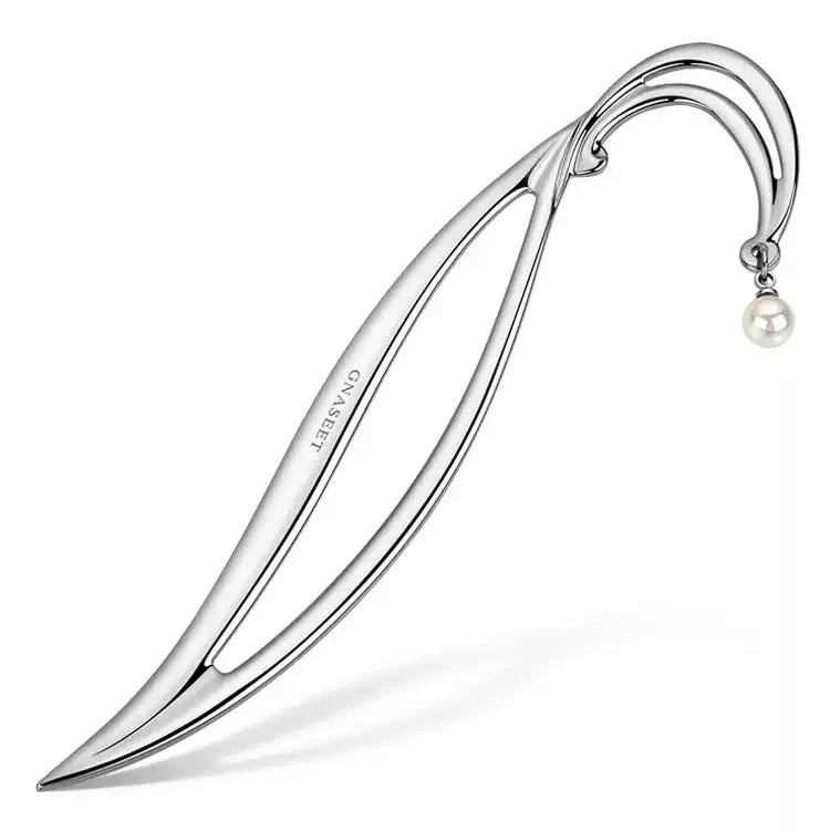 GNASEET Metal Bookmark with Pearl Pendant – Willow Leaf Design | Elegant Gift for Women & Book Lovers