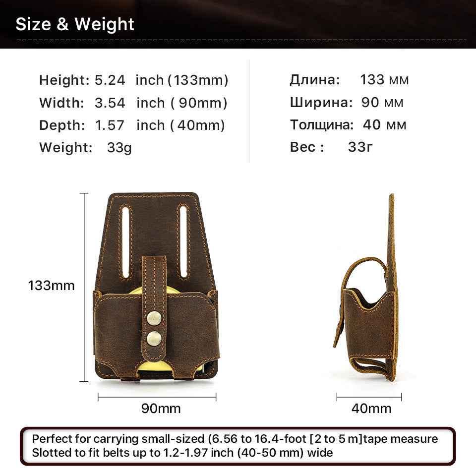 Leather Tape Measure Pouch Belt Tool Carrier Holder