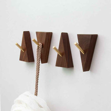 4 Pack Walnut Wooden Wall Hooks for Towel Clothes Hanging Key Holder