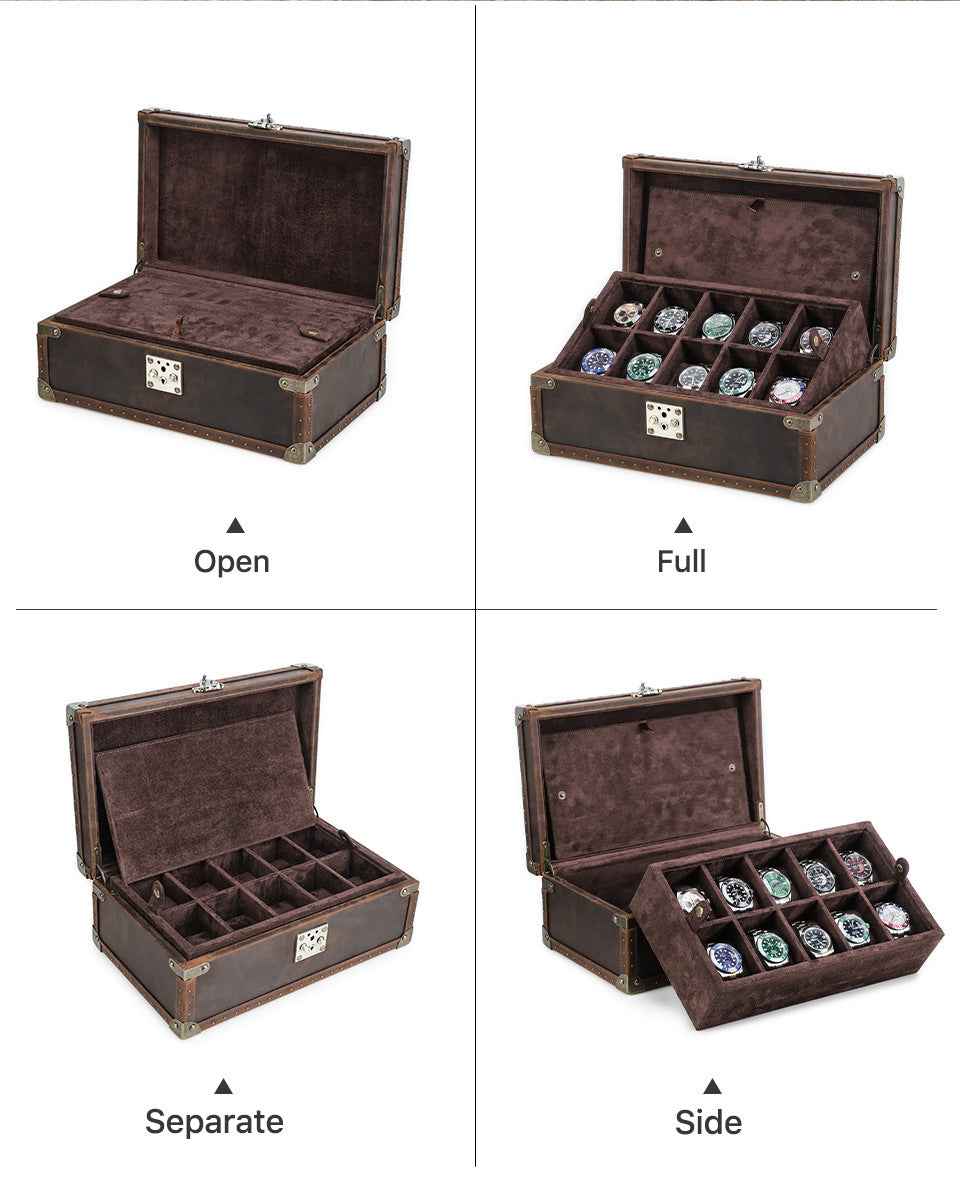 Luxury Handcrafted Genuine Leather Wooden 10-Piece Watch Box