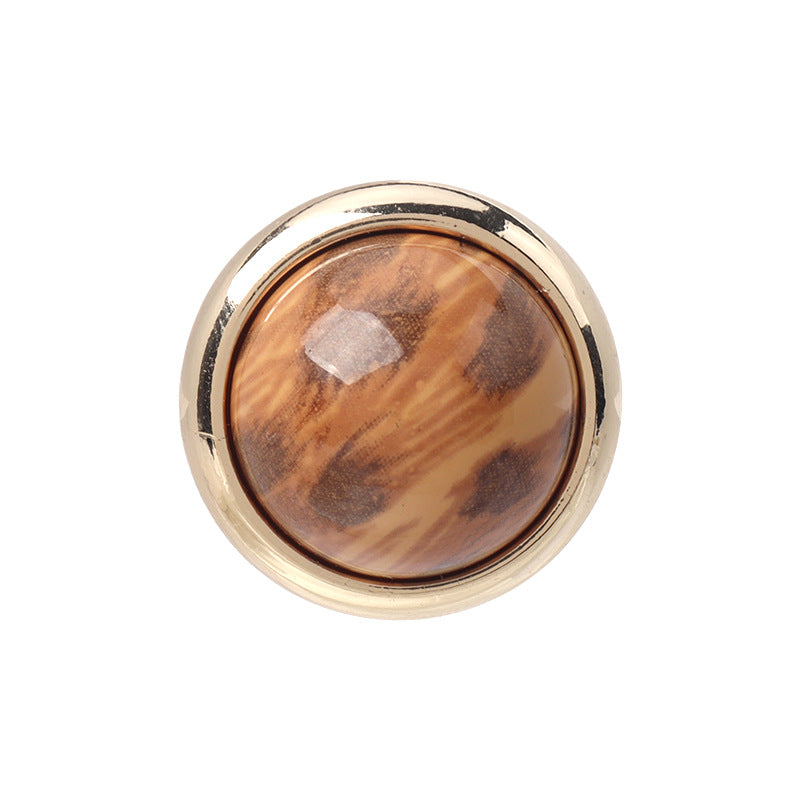 Leopard-Print Resin-Knopf mit brauner Tarnoptik, runde Metallfassung in Goldton