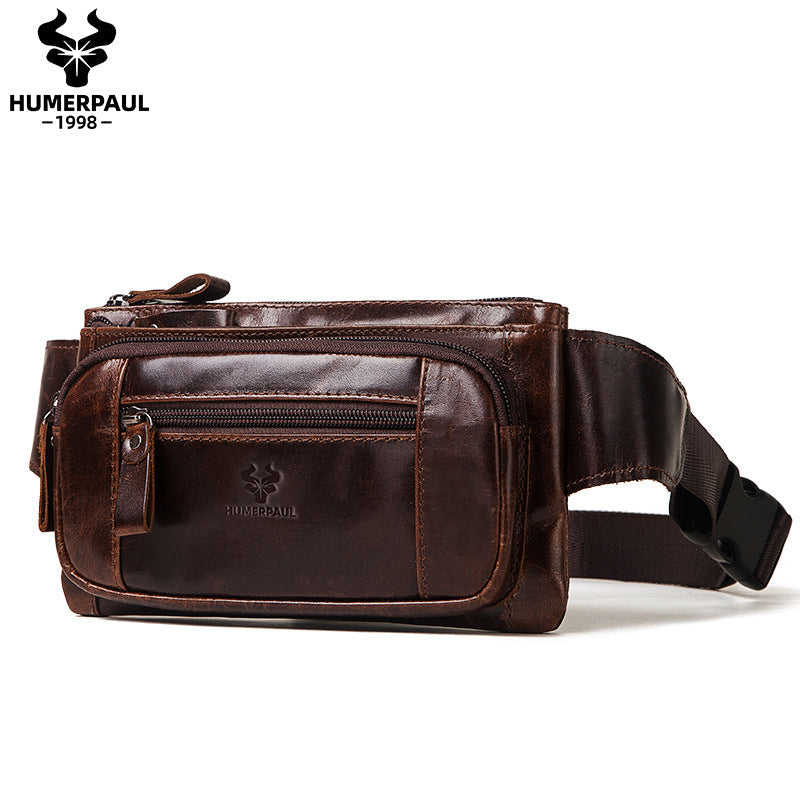Men's Genuine Leather Waist Bag Packs Black