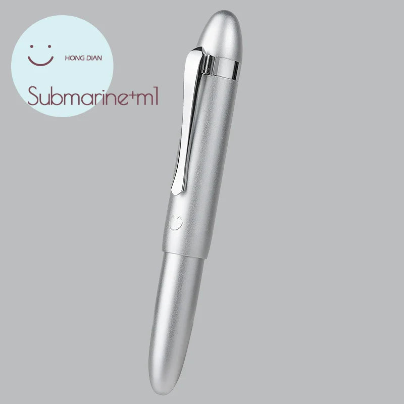 Hongdian Mini Pocket Travel Fountain Pen Submarine Shape Aluminium Ice Blue