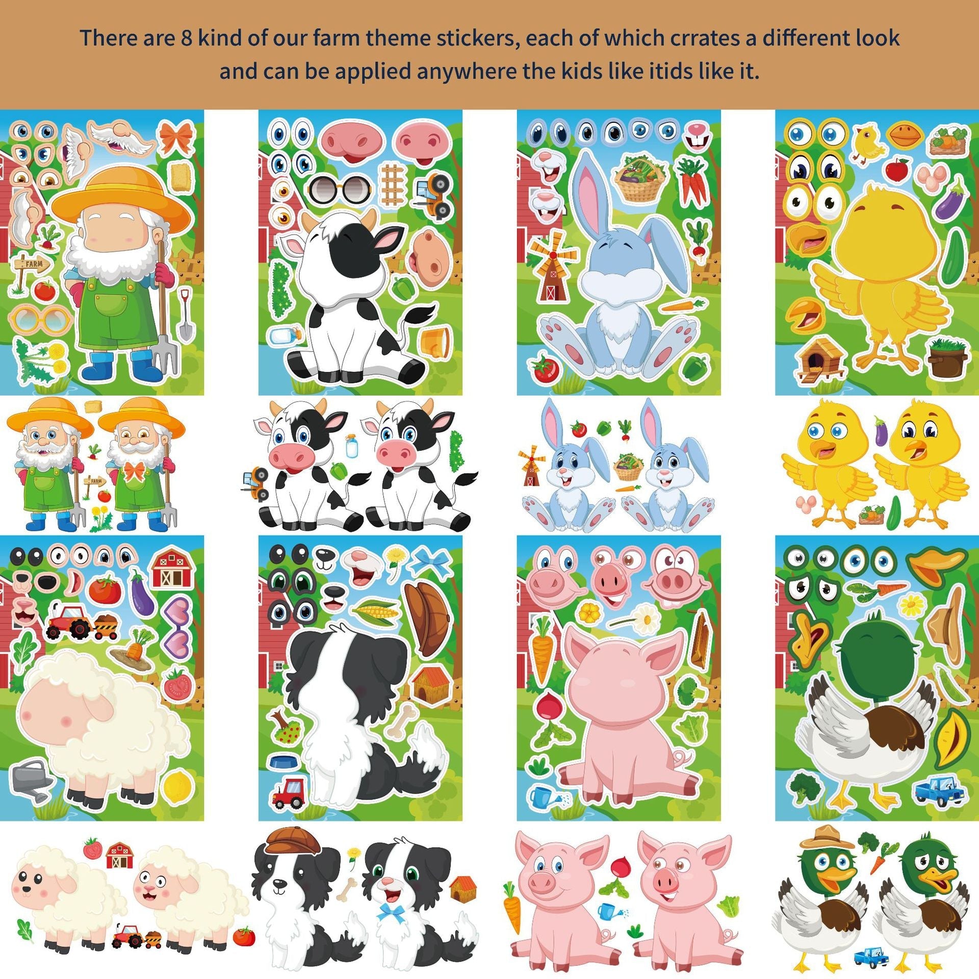 Make a Face Farmer Animals DIY Stickers for Kids 24 Sheets