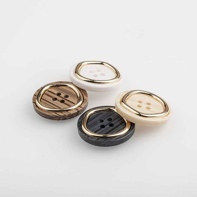 Mixed color 4-hole metal-resin suit buttons set, gold rims, four holes each