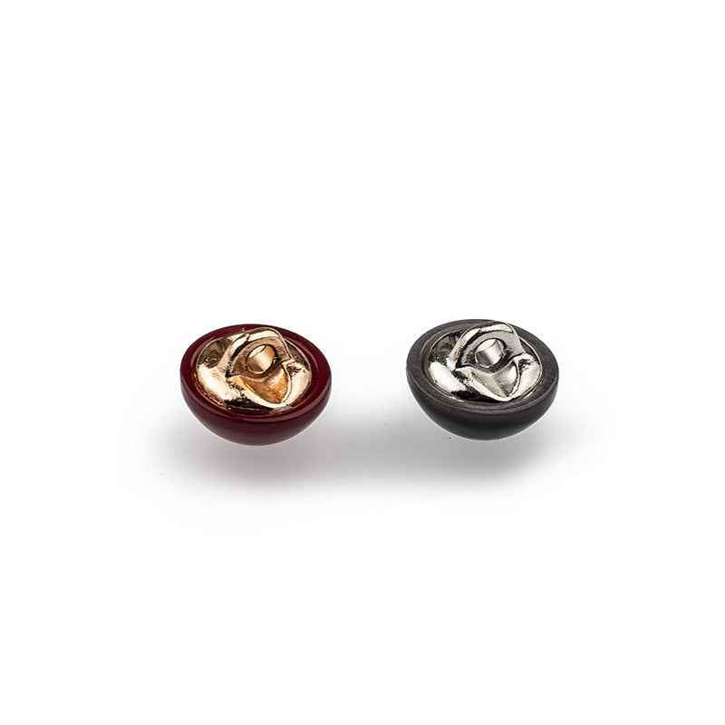 Mushroom resin buttons 11.5mm: underside view with metal shank, red and dark gray