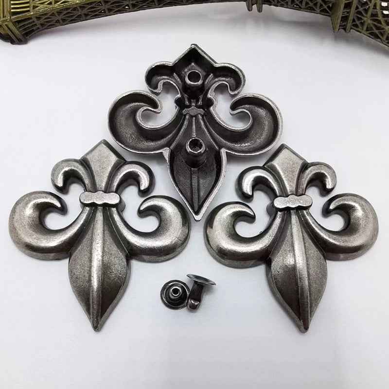 Antique silver Fleur-de-lis stud rivets, zinc alloy, round back shown (20 pcs)