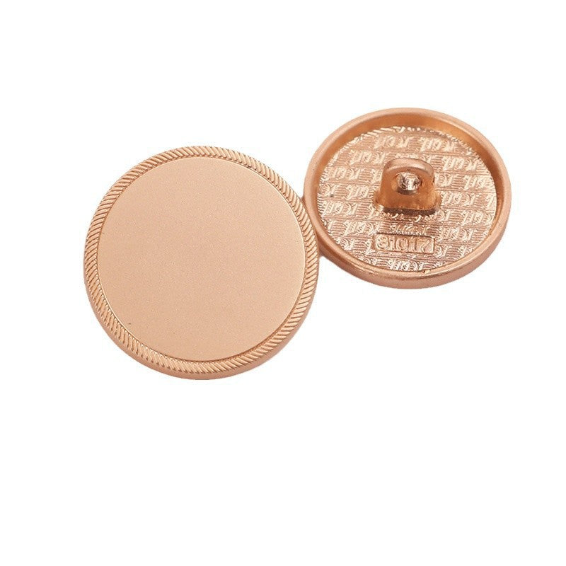 Round metal shank button, sand gold, serrated edge, flat front—20 pcs