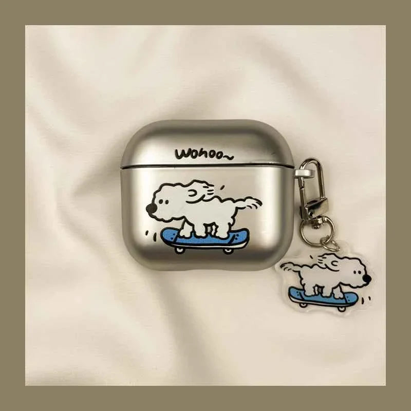 Metallic Cartoon Skateboarding Dog AirPods Case B