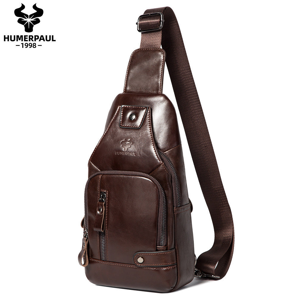Men's Genuine Leather Chest Bag Full Grain Cowhide Sling Coffee