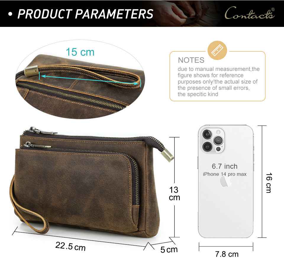Vintage Genuine Leather Men Clutch EDC Handbag