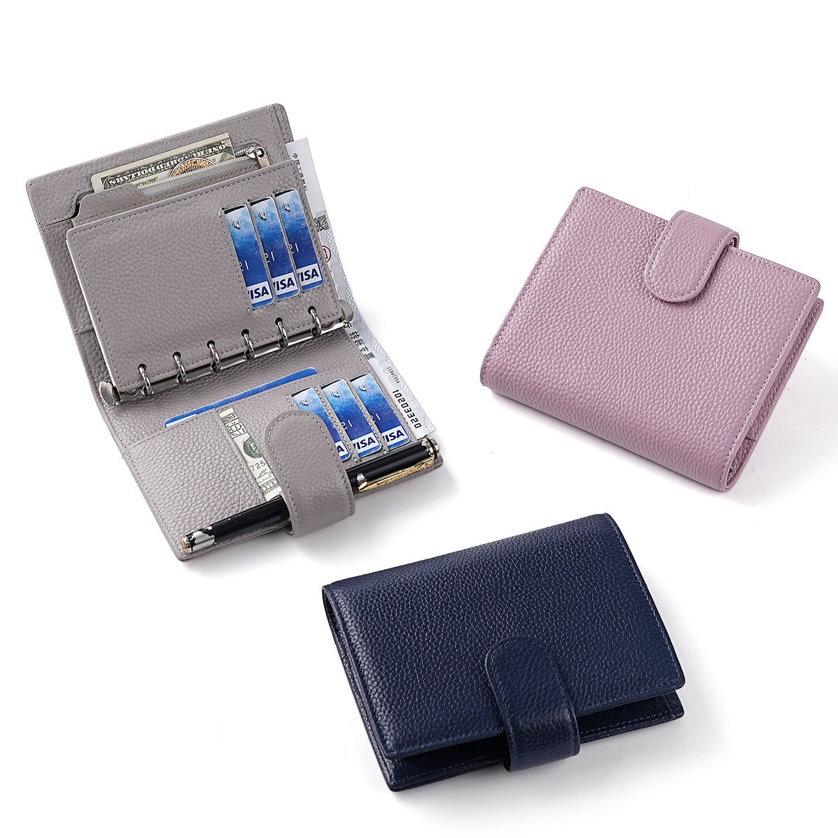 A7 Leather Pocket Notebook Wallet 6-Ring Binder Card,Cash & Coin Slots
