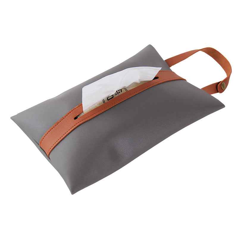 Hanging PU Leather Car Tissue Box Holder Grey