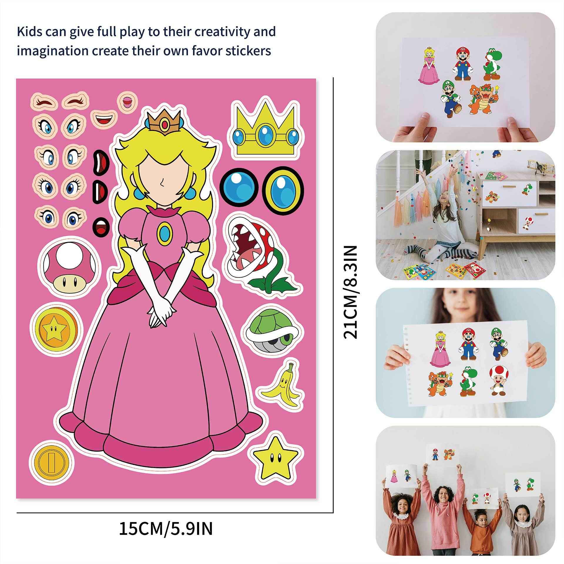 24 Sheets Super Mario Bros Make a Face DIY Stickers for Kids