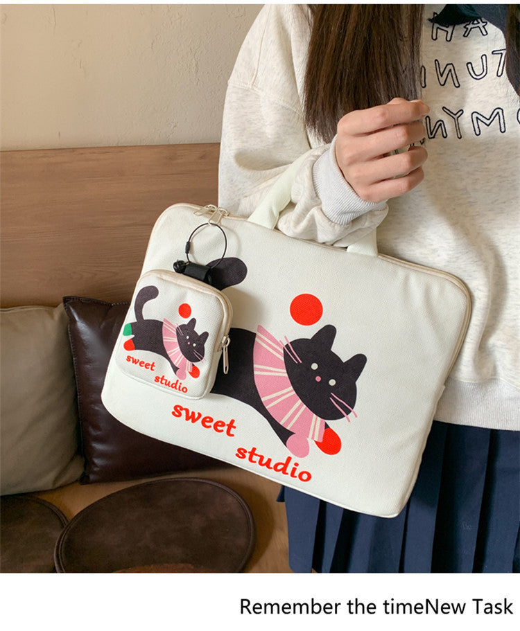 White Cat Laptop Sleeve 11-14 inch Bag + Pouch 2-Piece Set