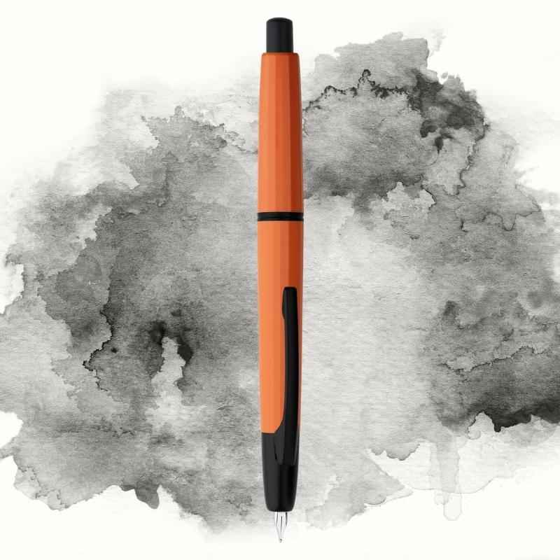Majohn A2 Press Retractable Fountain Pen Extra Fine Nib with Box Orange--Black Clip