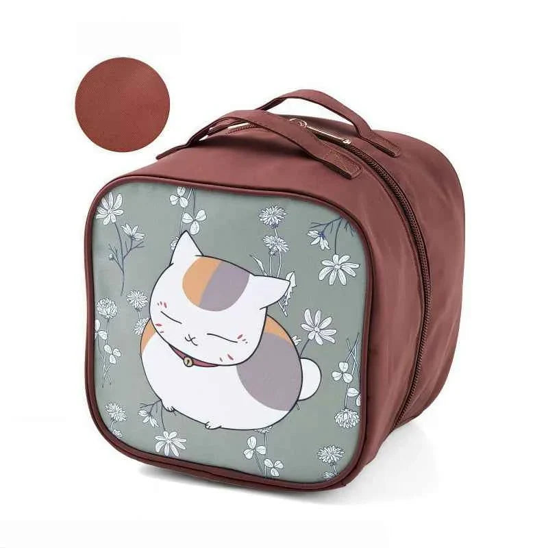 Japanese Cat 3D Top Handle Cosmetic Bag First Aid Kit Wine Red