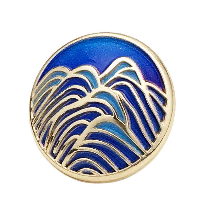 Runde 20mm Metallknöpfe mit blauem Landschaftsbild und goldenen Wellen, Vorderseite