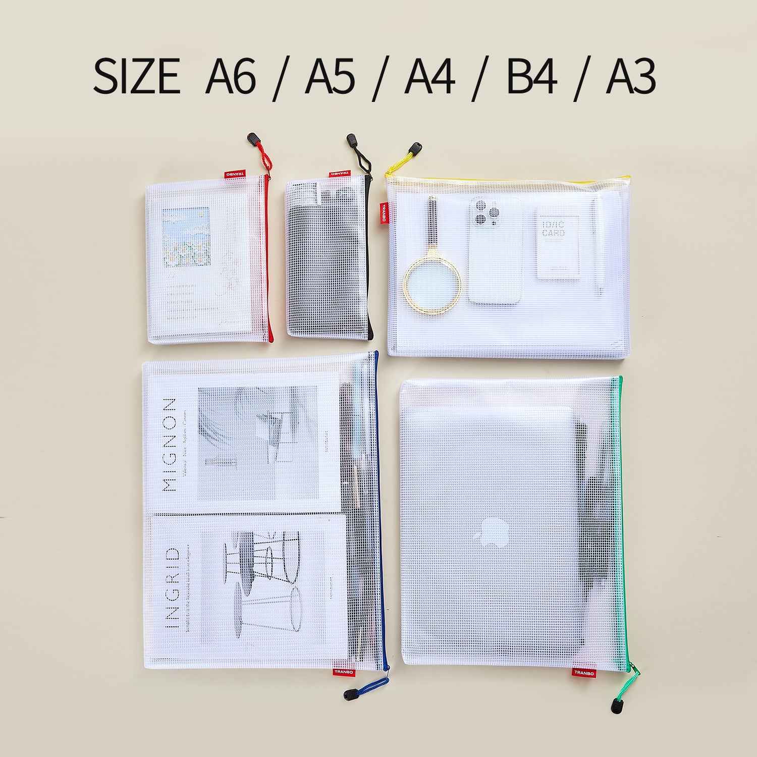 12pcs Mesh Zipper Pouch Document Folders Bag A6 A5 A4 B4 A3